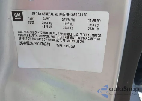 2005 Buick Lacrosse Cxs from USA, damaged, VIN 2G4WE567351274748